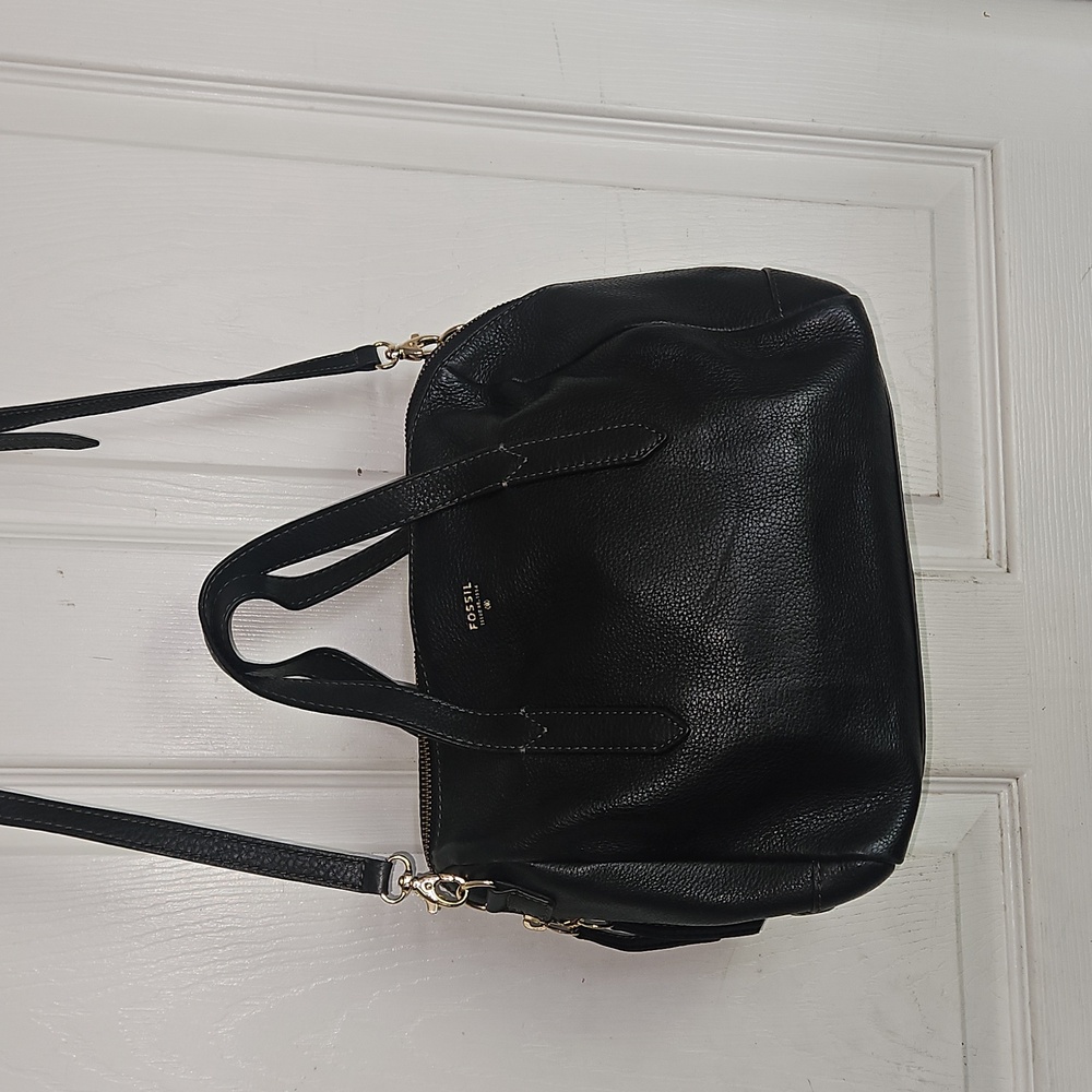 Fossil Black Crossbody Bag Satchel Pebbled Leather - Picture 7 of 16